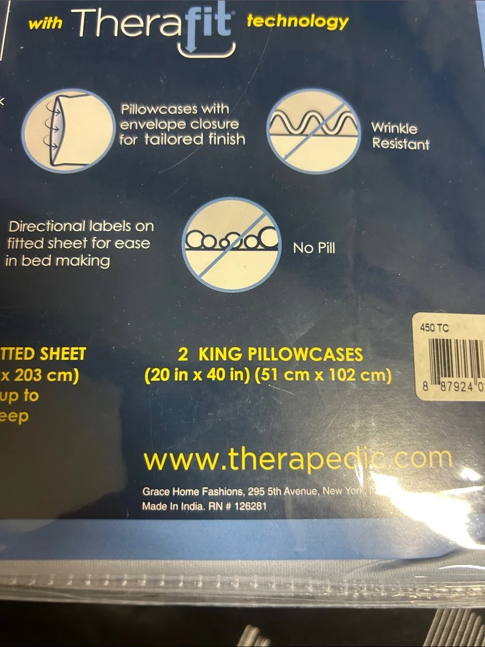 Therapedic 450 Thread Count Cotton Sateen Sheet Set - Light Blue (Split King)